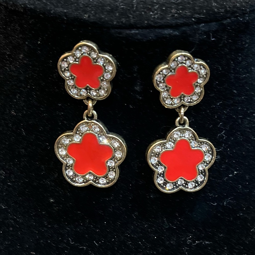Heidi Daus "Easy Does It" Coral Enamel & Swarovski Crystal Drop Earrings